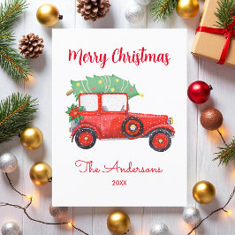 Kerstboom Rode Vrachtwagen Wit Briefkaart