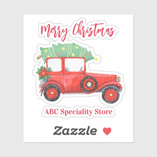 Kerstboom Rode Vrachtwagen Wit Feestelijk Sticker (Vel)
