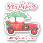 Kerstboom Rode Vrachtwagen Wit Feestelijk Sticker (Voorkant)
