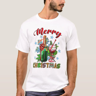 Kerstboom rode wijn glas t-shirt