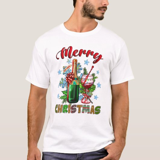 Kerstboom rode wijn glas t-shirt (Voorkant)