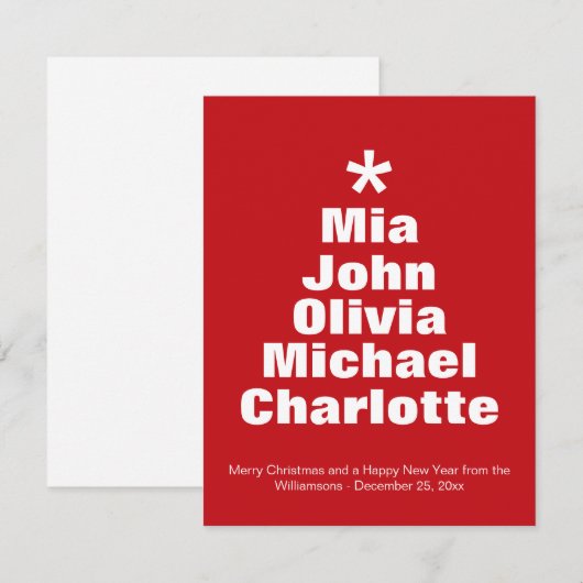 Kerstboom rode witte namen moderne kaart (Voorkant / Achterkant)