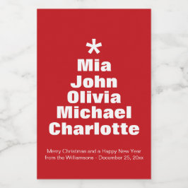 Kerstboom rode witte standaardnamen voedselcontainer etiket