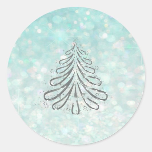 Kerstboom Romantische Glitter fonkeling bord blauw Ronde Sticker (Voorkant)