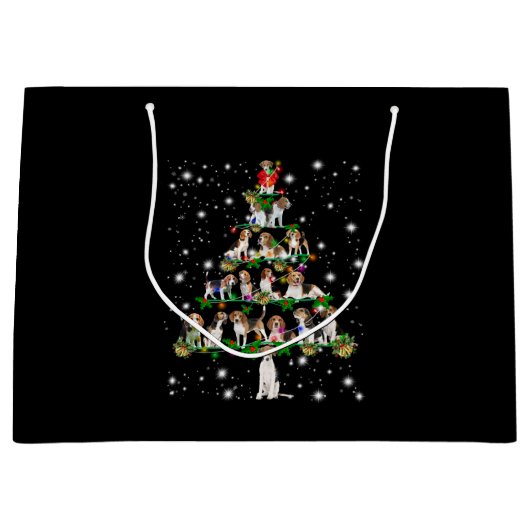 Kerstboom rond de beugel, bedekt door vlieglicht groot cadeauzakje (Voorkant)