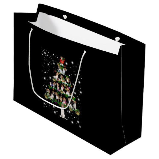 Kerstboom rond de beugel, bedekt door vlieglicht groot cadeauzakje (Voorkant Gekanteld)