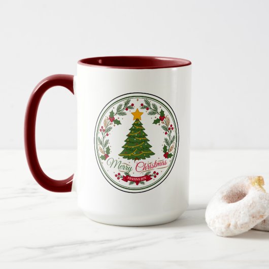 Kerstboom Ronde Badge Twee-Tons Mok (Met donut)