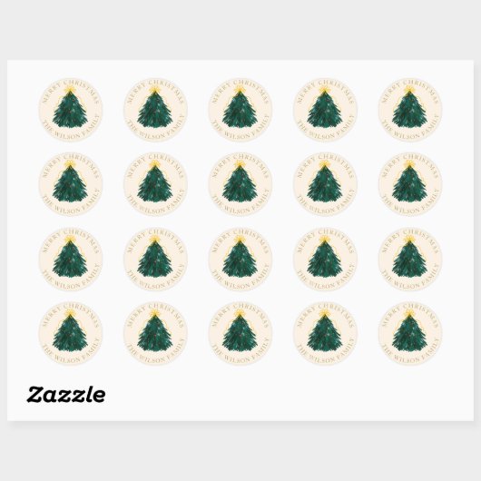“Kerstboom Ronde Sticker | Gepersonaliseerd  (Vel)