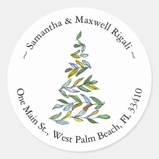 Kerstboom Ronde Terugkeer Adreslabels Sticker (Voorkant)