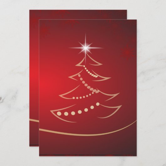 Kerstboom Rood Achtergrond Kerstmis Kaart (Voorkant / Achterkant)