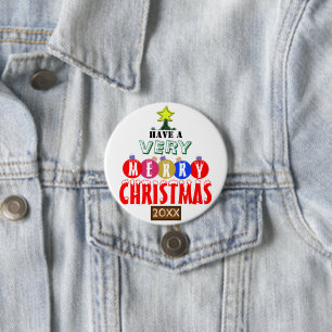 Kerstboom Rood Blauw Gouden Ornamenten   Ronde Button 7,6 Cm