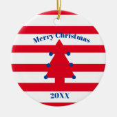 Kerstboom Rood Blauw Wit Keramisch Ornament (Voorkant)