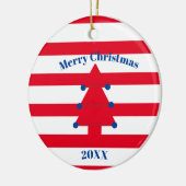 Kerstboom Rood Blauw Wit Keramisch Ornament (Links)