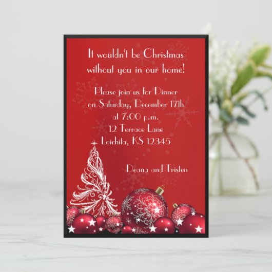 Kerstboom Rood diner Partij Uitnodiging (Staand voorkant)