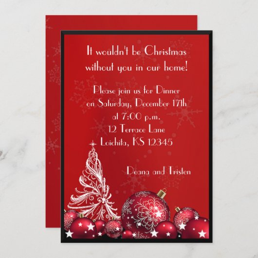 Kerstboom Rood diner Partij Uitnodiging (Voorkant / Achterkant)