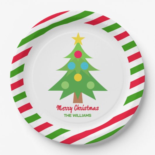 Kerstboom rood en groen feestdag papieren bordje (Voorkant)