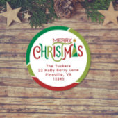 Kerstboom rood en groen retouradres ronde sticker