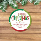Kerstboom rood en groen retouradres ronde sticker