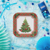 Kerstboom rood geplakt met Holly Papieren Bordje (Feest)