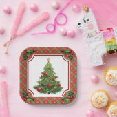 Kerstboom rood geplakt met Holly Papieren Bordje (Feest)