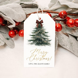 Kerstboom Rood Geruitte Strik Vakantie Cadeaulabel