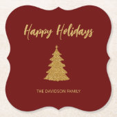 Kerstboom rood goud glitter vakantie kartonnen onderzetters (Voorkant)