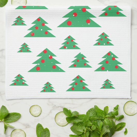 Kerstboom: rood groen Prettige feestdagen Theedoek (Gevouwen)