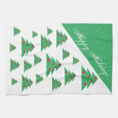 Kerstboom: rood groen Prettige feestdagen Theedoek (Horizontaal)