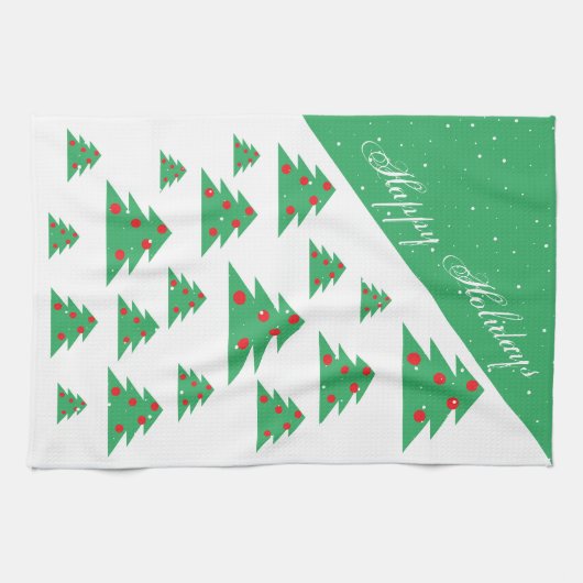 Kerstboom: rood groen Prettige feestdagen Theedoek (Horizontaal)