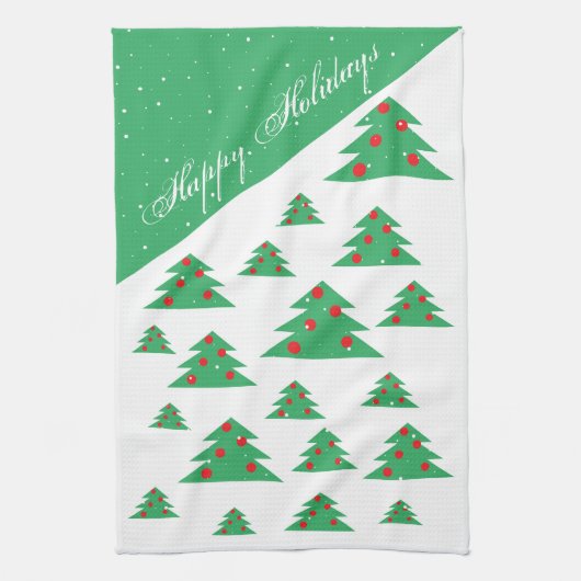 Kerstboom: rood groen Prettige feestdagen Theedoek (Verticaal)