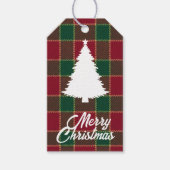 Kerstboom Rood & Groen Tartan Van Voor Cadeaulabel (Voorkant)