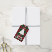 Kerstboom Rood & Groen Tartan Van Voor Cadeaulabel (Met Touw)