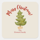 Kerstboom Rood Groen Traditionele envelop Vierkante Sticker (Voorkant)