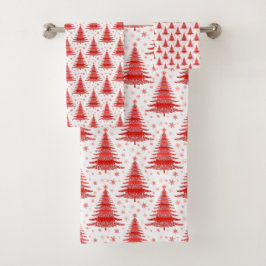 Kerstboom Rood Patroonontwerp Woordhanddoekset Bad Handdoek