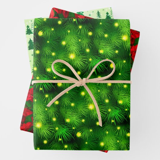 Kerstboom Rood Poinsettia Rood en groen Inpakpapier Vel (In situ)