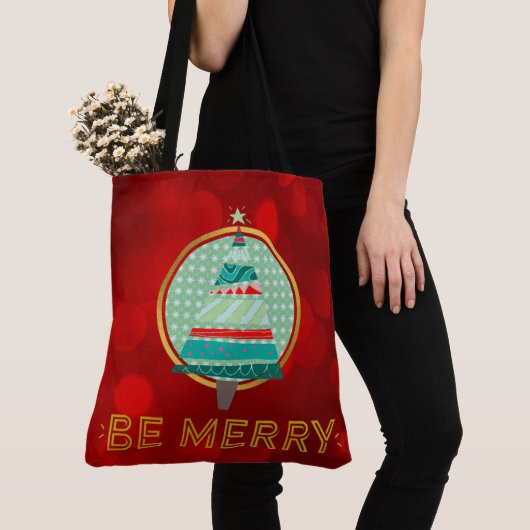 Kerstboom Rood Sparkly zijn Merry Canvas tas (Dichtbij)