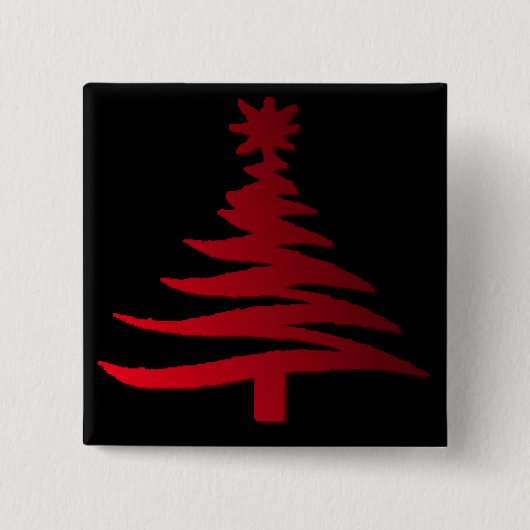 Kerstboom Rood Vierkante Button 5,1 Cm (Voorkant)