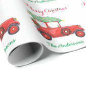 Kerstboom Rood Vrachtwagenpark Verpakkingspapier Cadeaupapier (Rol Hoek)