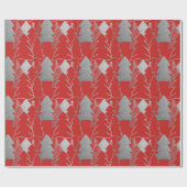 Kerstboom Rood Wijn Zilver Glitter Wood Cadeaupapier (Vlak)