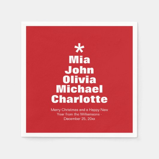 Kerstboom rood wit, aangepast papier servet (Voorkant)
