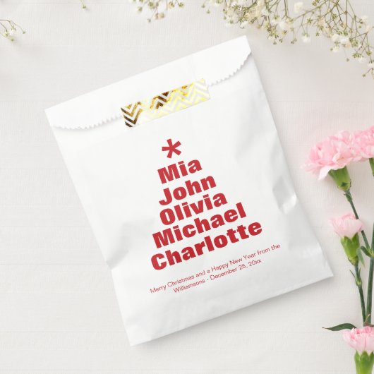Kerstboom rood & wit aangepaste familienamen bedankzakje (Gezegeld)
