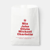 Kerstboom rood & wit aangepaste familienamen bedankzakje (Voorkant)