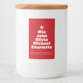 Kerstboom rood wit aangepaste familienamen voedselcontainer etiket (Voorkant)