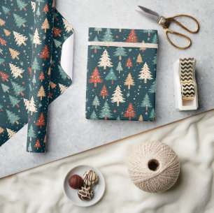 Kerstboom Rood Wit Groen Kerstmis Patroon Geschenk Cadeaupapier