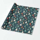 Kerstboom Rood Wit Groen Kerstmis Patroon Gift Cadeaupapier (Uitgerold)