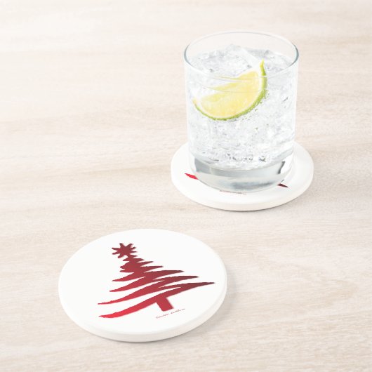 Kerstboom Rood Zandsteen Onderzetter (Zijkant)