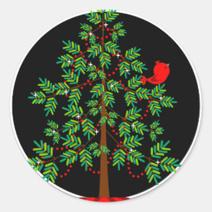 Kerstboom Roodbaardaarster Ronde Sticker