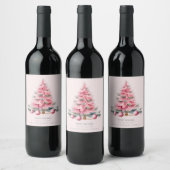 Kerstboom Roze Baubles Wijn Etiketten (Flessen)