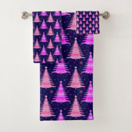 Kerstboom Roze Blauw Patroonontwerp Bad Handdoek