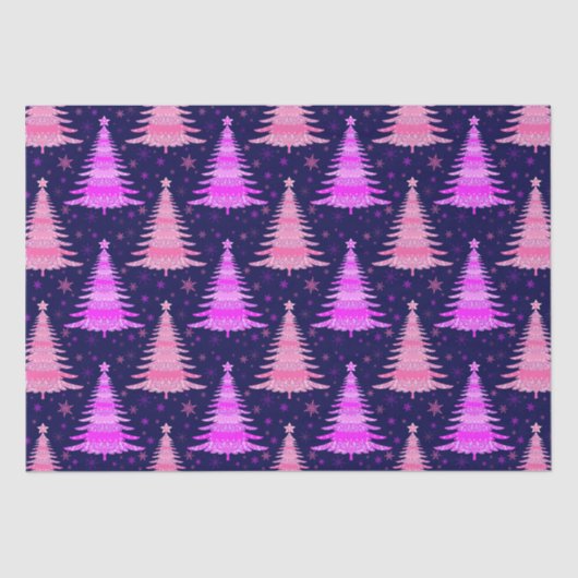Kerstboom Roze Blauw Patroonontwerp Tissuepapier (Voorkant)